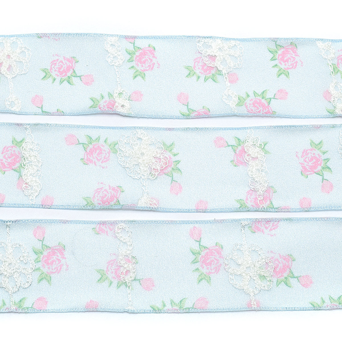 ガーリー刺繍と薔薇のシアーリボン　幅40mm　1m単位　切り売り　(2m以上)