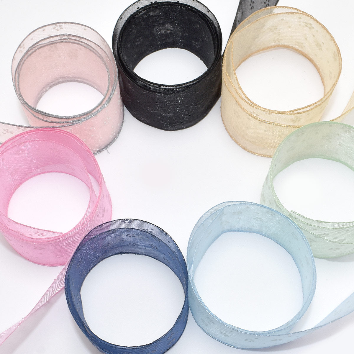 ぷっくり小花のオーガンジーリボン幅25mm1m単位切り売り(2m以上)★