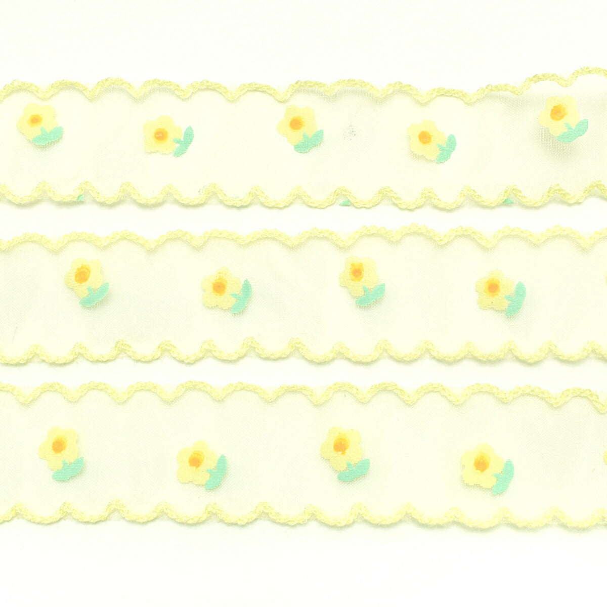 ぽわぽわお花とスカラップシアーリボン　幅25mm　1m単位　切り売り　(2m以上)