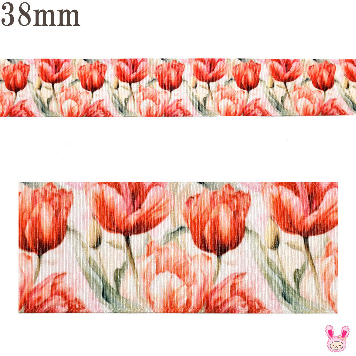 プリントリボン赤く鮮やかなチューリップリボン幅38mm1m単位切り売り(2m以上)