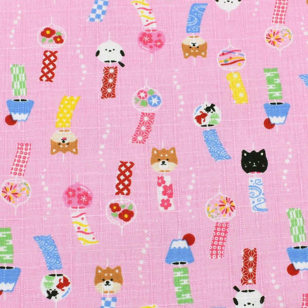 かわいい和風なアニマル風鈴　ドビー生地　AP52106-1　コスモ　(30cm以上10cm単位切り売り)