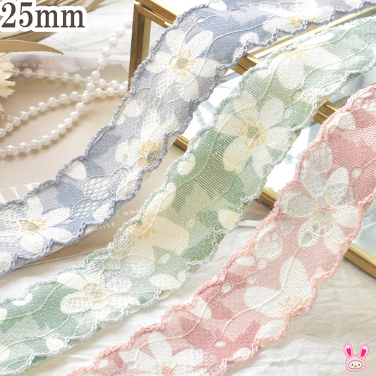 スカラップ仕上げのエレガンスダブル花柄リボン幅25mm1m単位切り売り