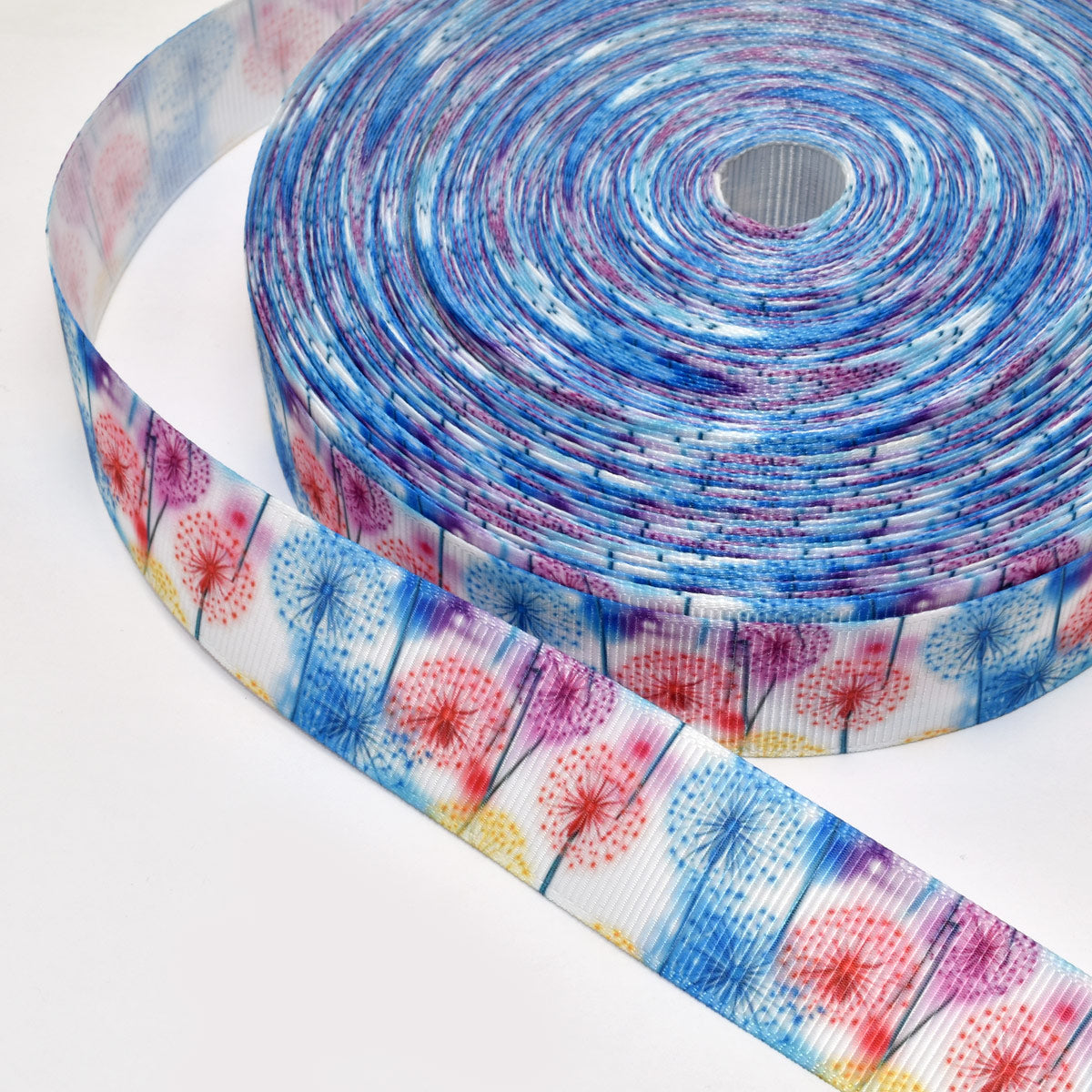 プリントリボンカラフルな花火のたんぽぽリボン幅25mm1m単位切り売り(3m以上)