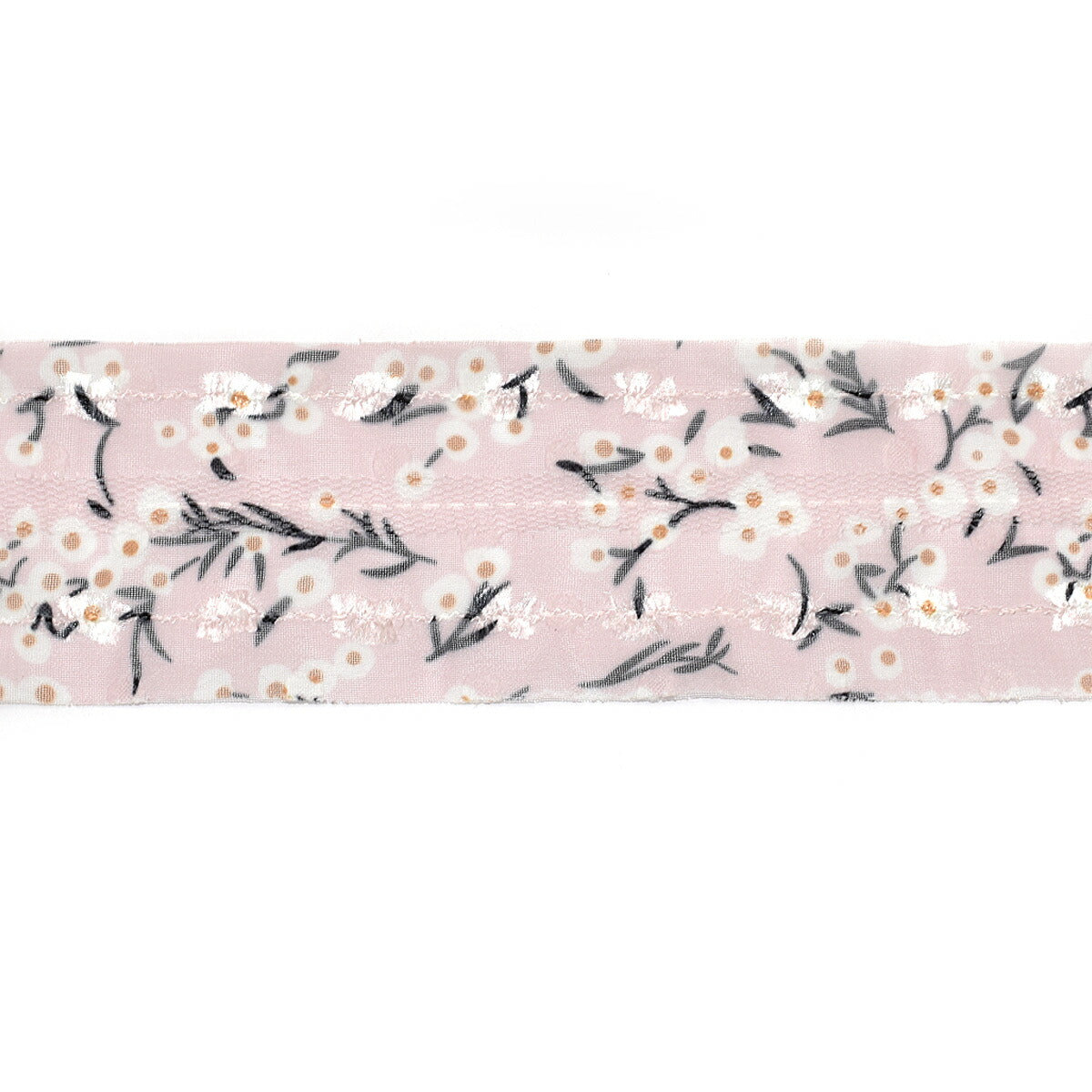 ミニフリンジ付きホワイトフラワーシアーリボン　幅50mm　1m単位　切り売り　★