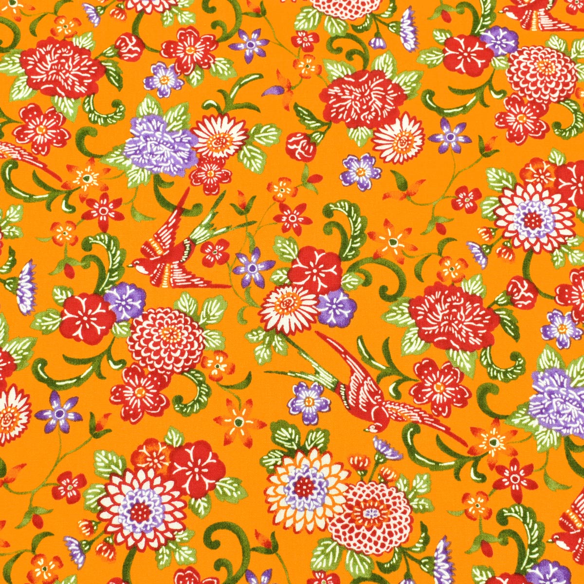 紅型風の鳥と花　ブロード生地　AP52109-1　コスモ　(30cm以上10cm単位切り売り)☆