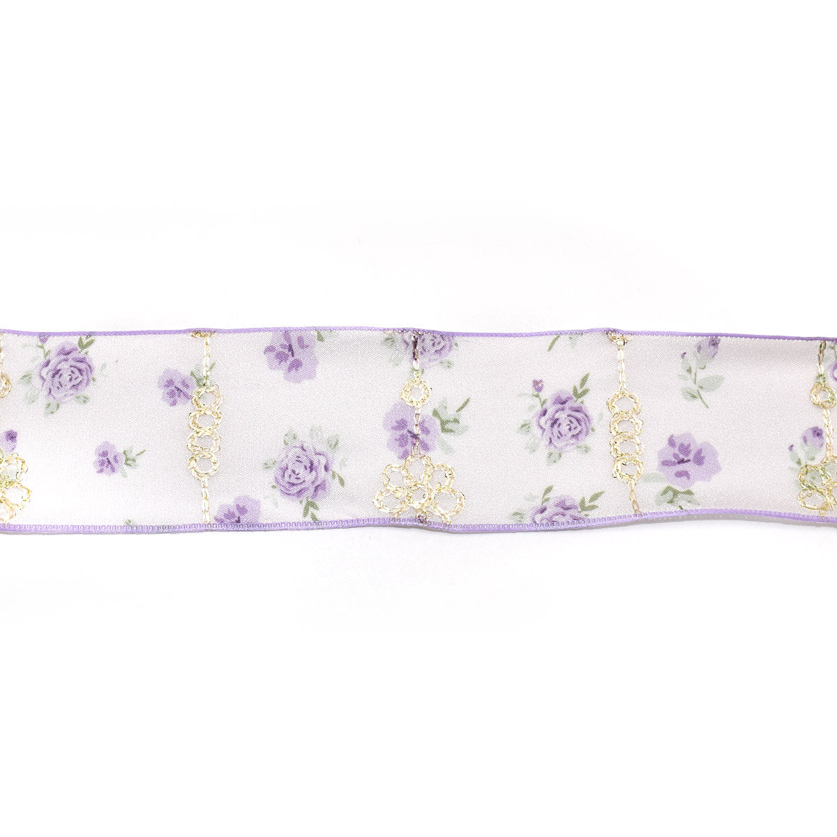 花飾りの刺繍とシアーローズリボン　幅48mm　1m単位　切り売り