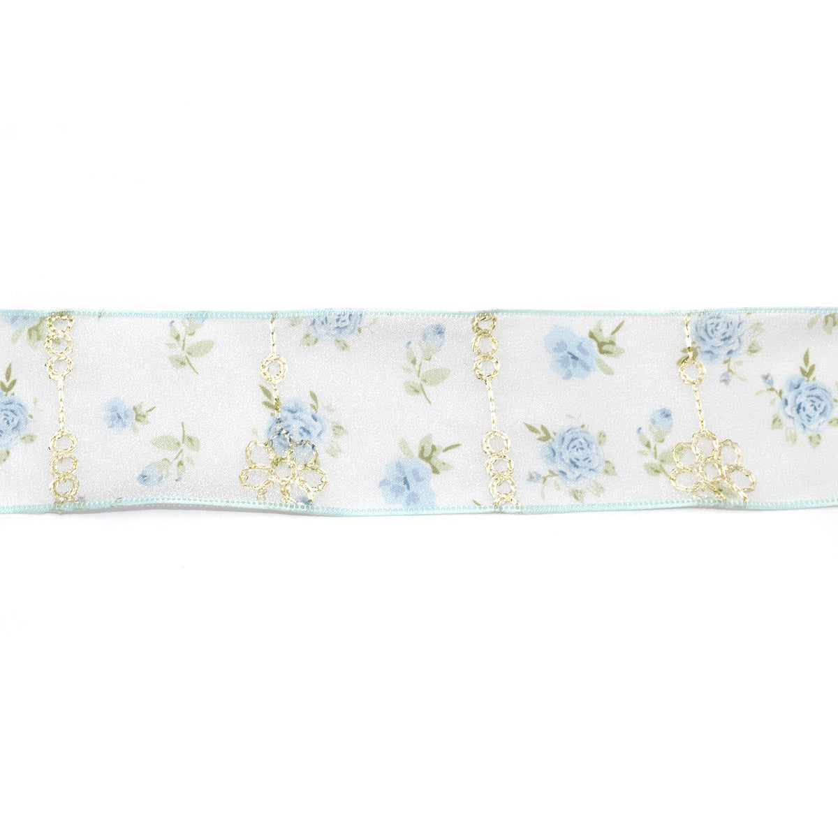 花飾りの刺繍とシアーローズリボン　幅48mm　1m単位　切り売り
