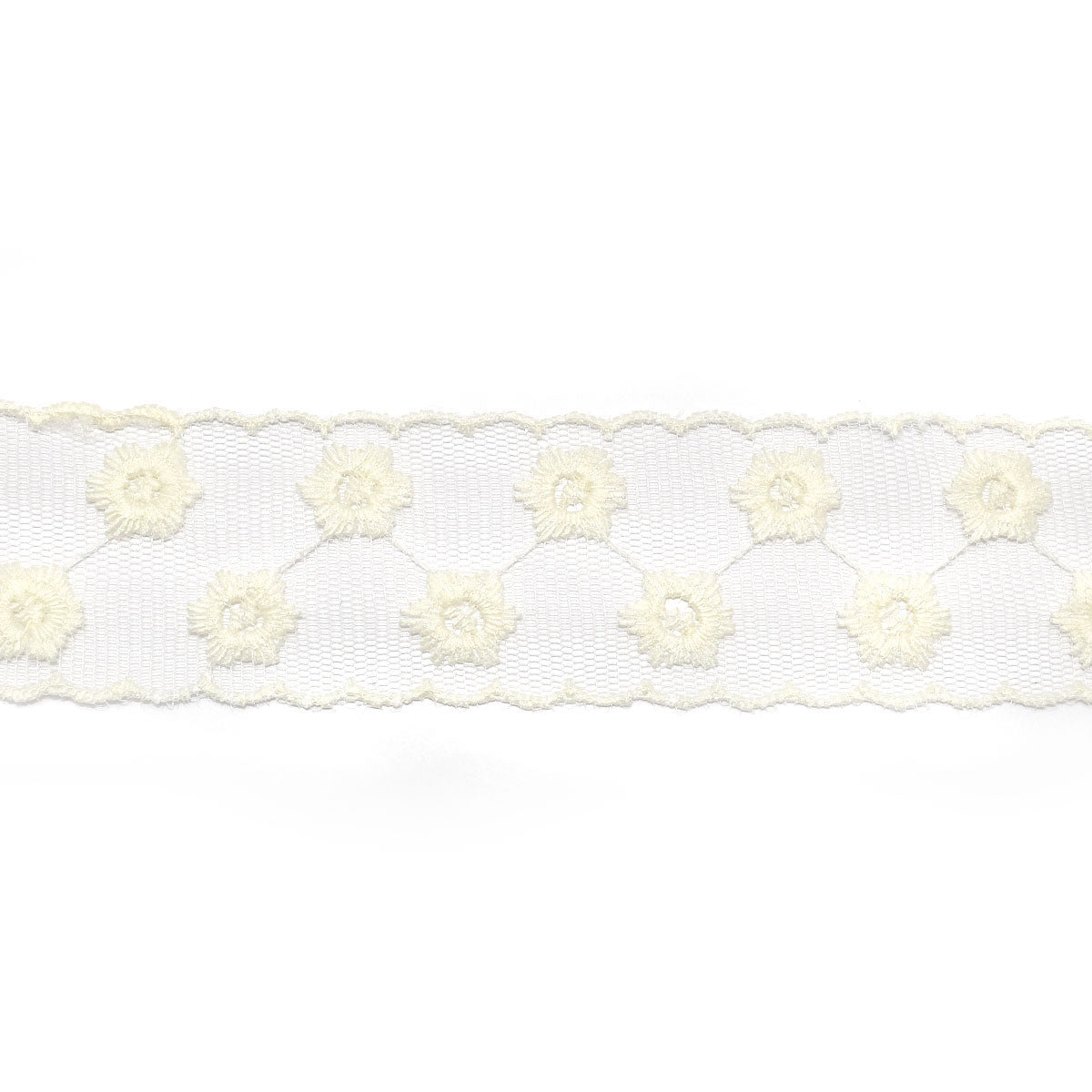 スカラップとメッシュとかわいいお花の刺繍リボン　幅40mm　1m単位　切り売り　(2m以上)