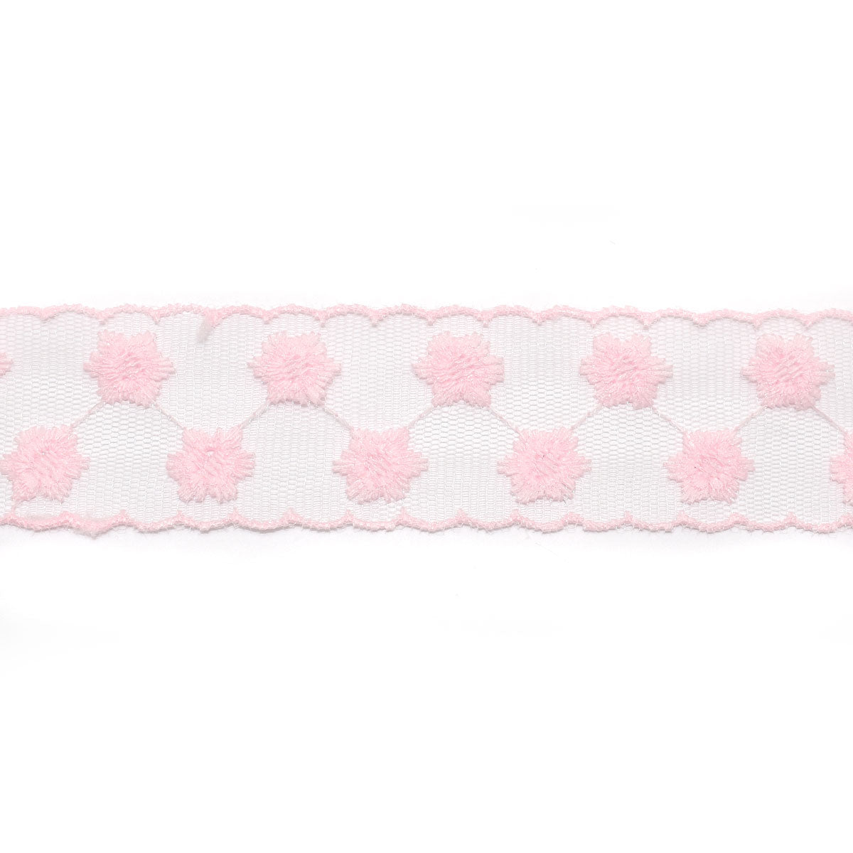 スカラップとメッシュとかわいいお花の刺繍リボン　幅40mm　1m単位　切り売り　(2m以上)