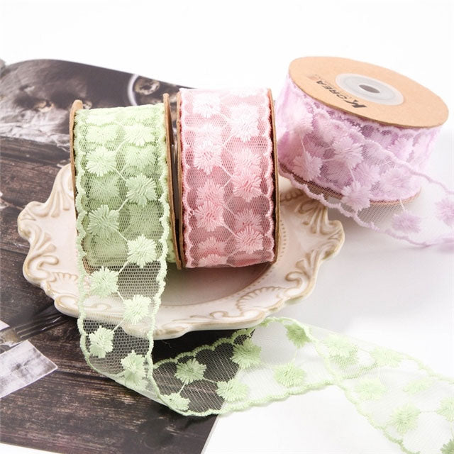 スカラップとメッシュとかわいいお花の刺繍リボン幅40mm1m単位切り売り(2m以上)