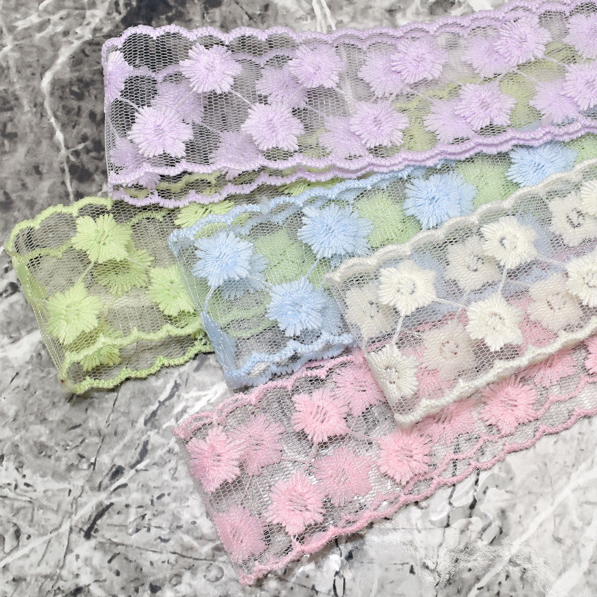 スカラップとメッシュとかわいいお花の刺繍リボン幅40mm1m単位切り売り(2m以上)