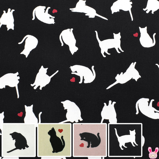 シルエットにゃんこオックス生地38137-1カナヤス(30cm以上10cm単位切り売り)☆