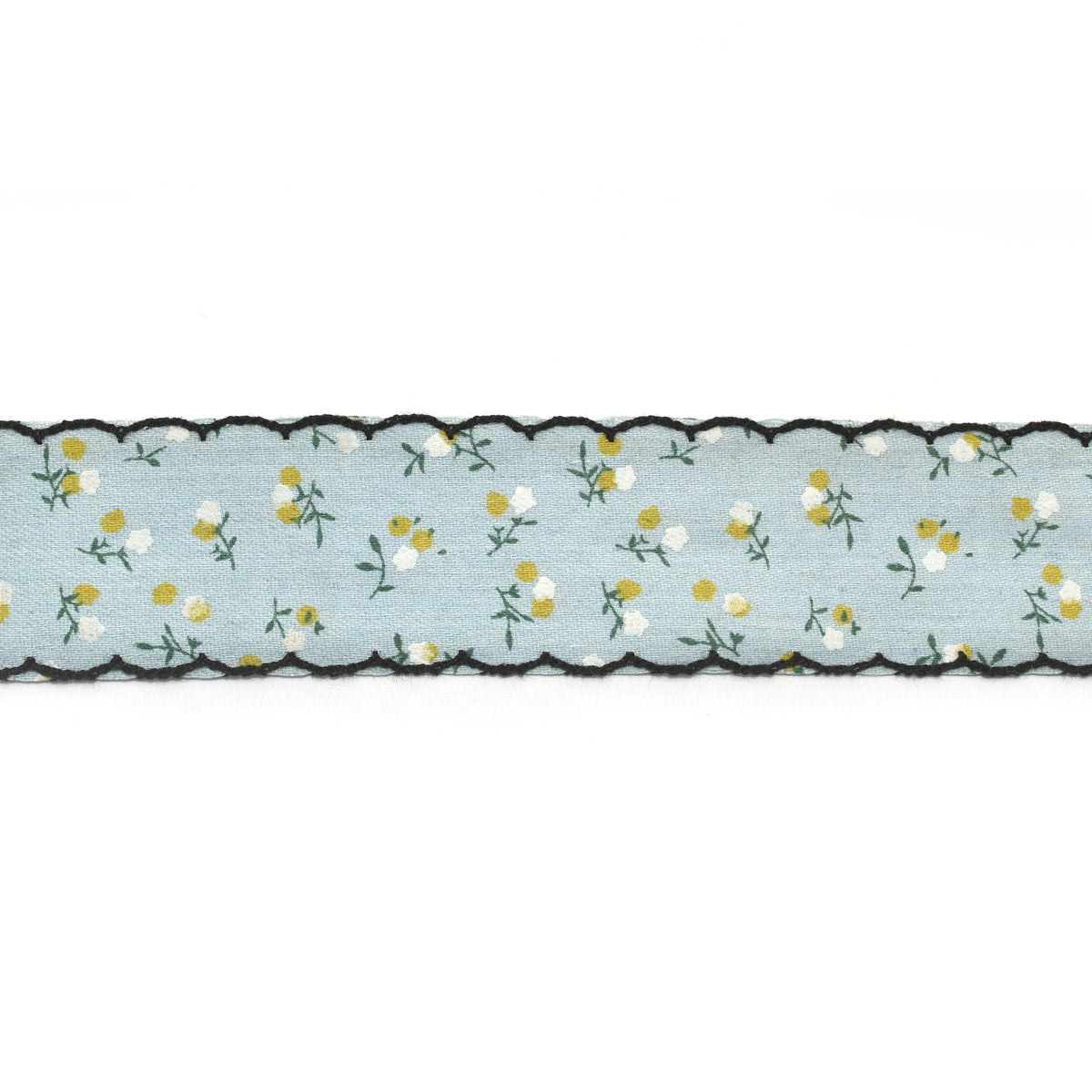 花柄とスカラップのガーリーデニムリボン　幅38mm　ロール巻き　4.3m