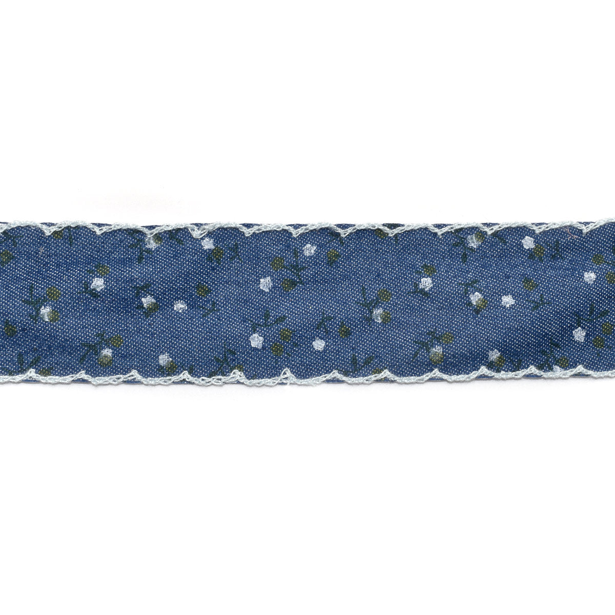 花柄とスカラップのガーリーデニムリボン　幅38mm　ロール巻き　4.3m