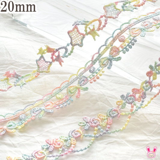 ゆめかわパステルグラデのレースリボン幅20mm1m単位切り売り