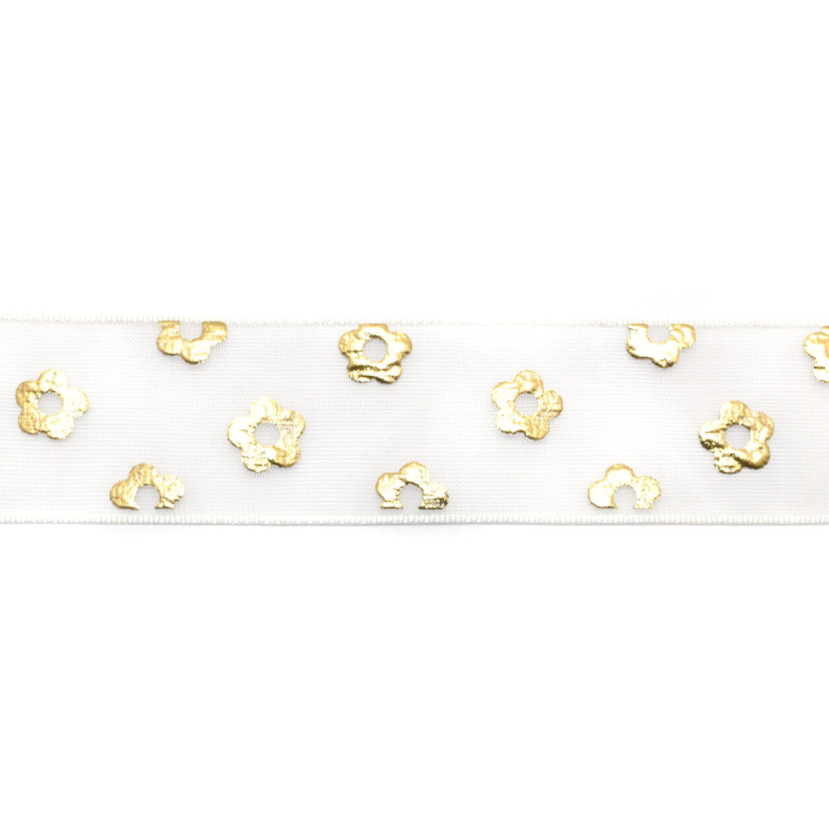 プリントリボン　箔押し　ゴールドプリントオーガンジーリボン　幅25mm　1m単位　切り売り　(2m以上)