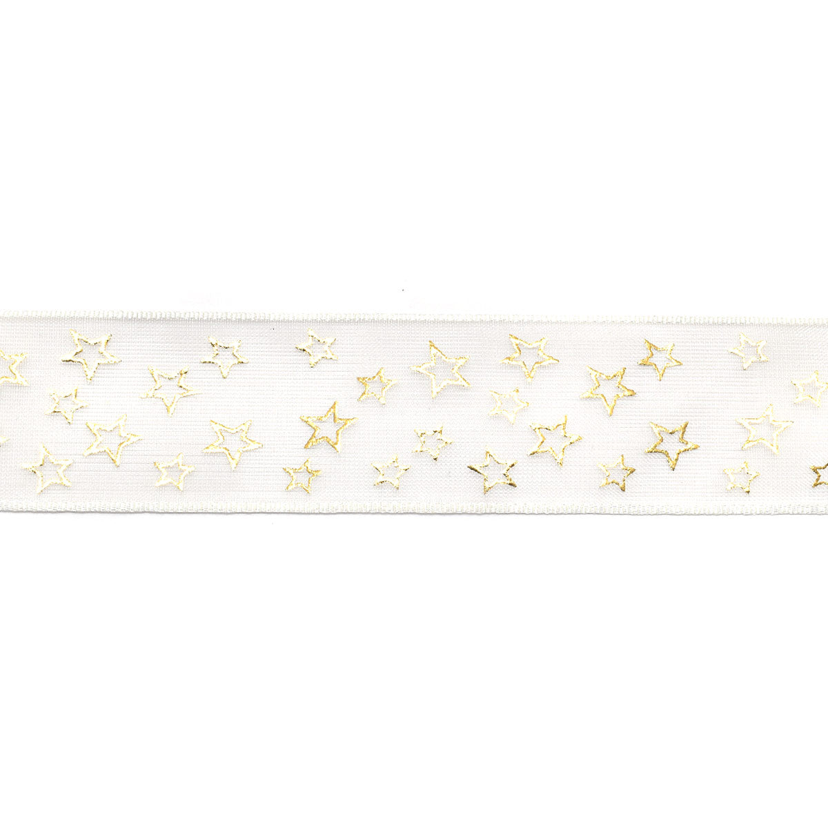プリントリボン　箔押し　ゴールドプリントオーガンジーリボン　幅25mm　1m単位　切り売り　(2m以上)