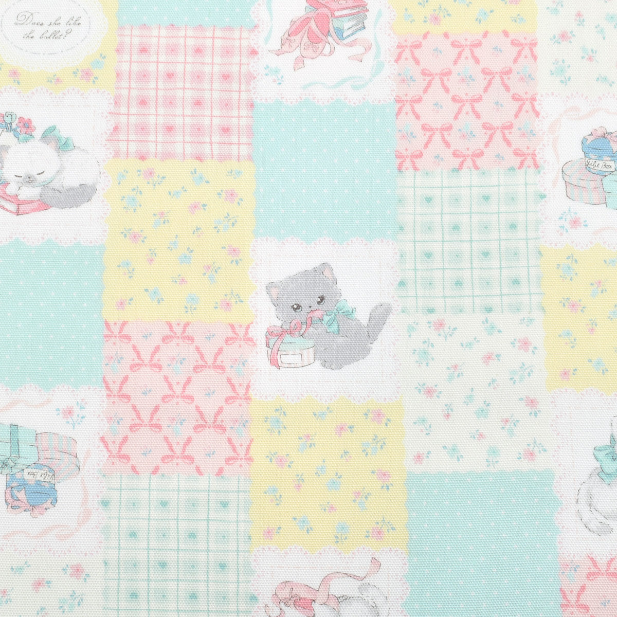 猫のパッチワーク風　オックス生地　 AP52204-2　コスモ　(30cm以上10cm単位切り売り)☆