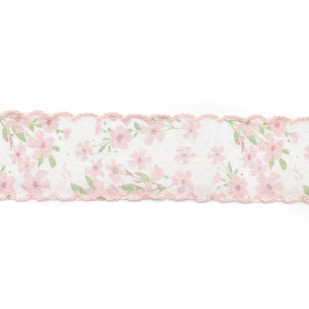 シボ加工ふんわりスカラップの花柄シアーリボン　幅38mm　1m単位　切り売り　(2m以上)