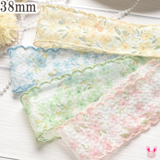 シボ加工ふんわりスカラップの花柄シアーリボン幅38mm1m単位切り売り(2m以上)