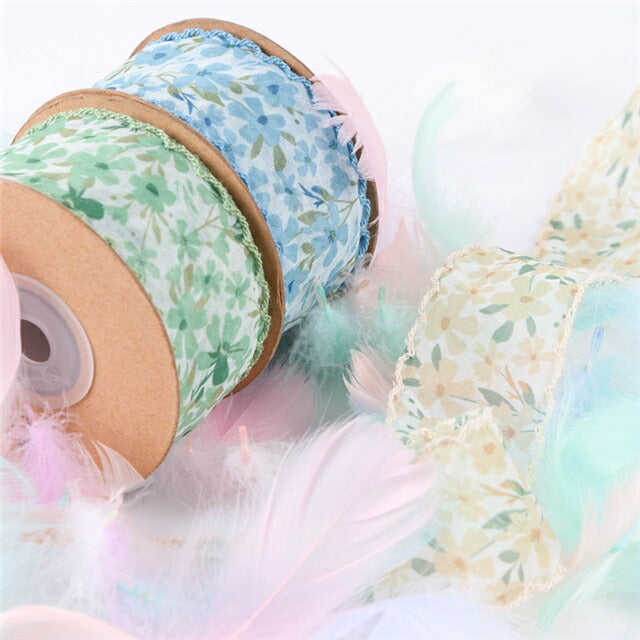 シボ加工ふんわりスカラップの花柄シアーリボン幅38mm1m単位切り売り(2m以上)