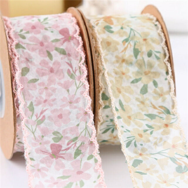 シボ加工ふんわりスカラップの花柄シアーリボン幅38mm1m単位切り売り(2m以上)