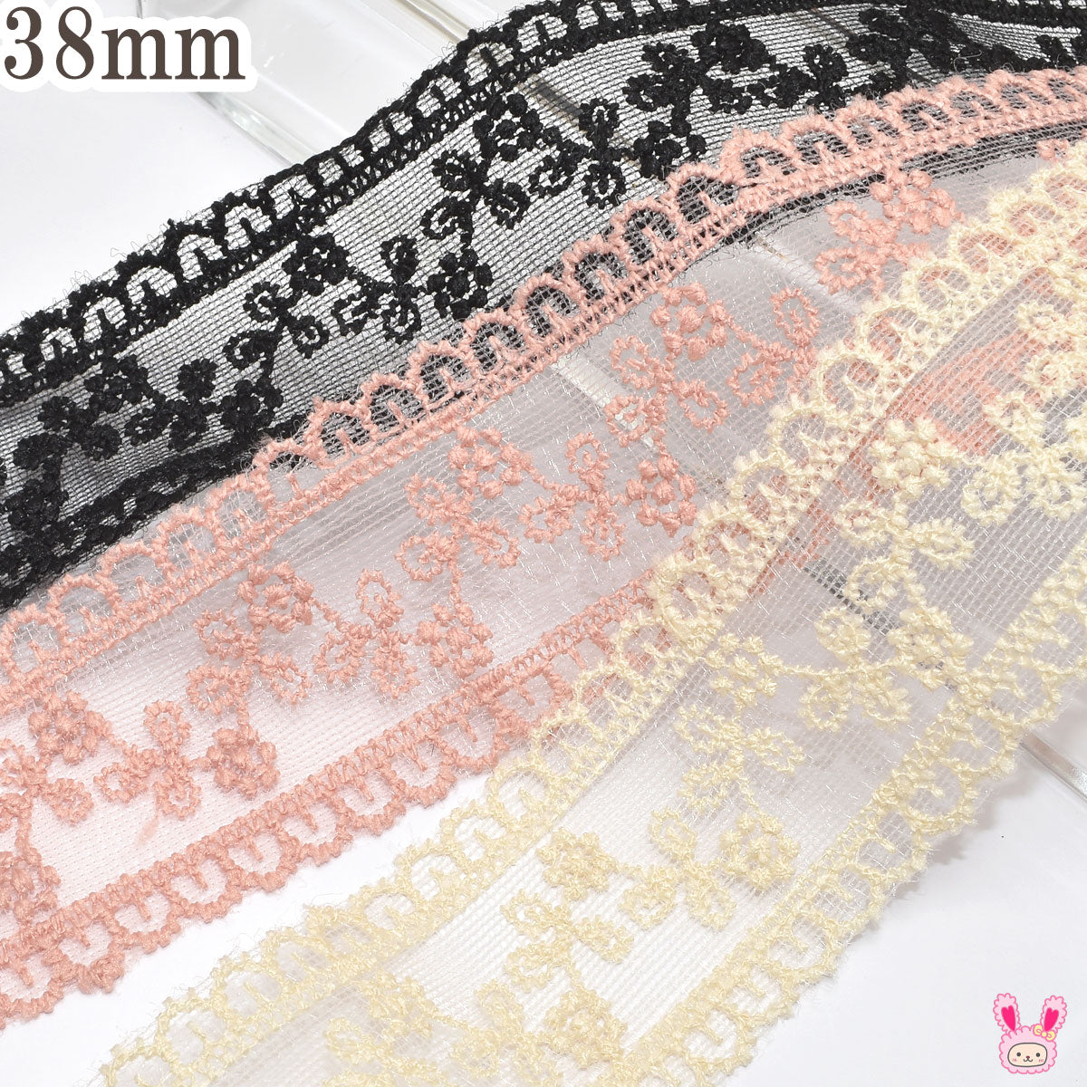 お花のラインのシアーメッシュ刺繍リボン幅38mm1m単位切り売り(2m以上)