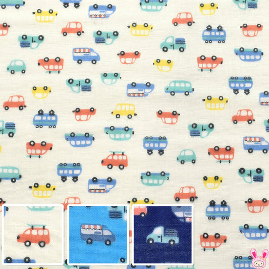 かわいい車Wガーゼ生地38139-2カナヤス(30cm以上10cm単位切り売り)☆