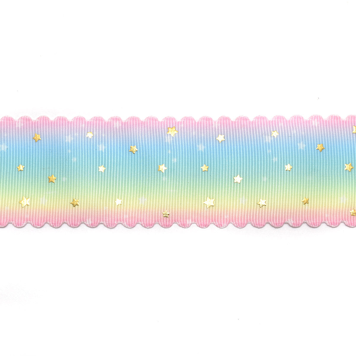 プリントリボン　ゆめかわスカラップと箔押しスターリボン　幅38mm　1m単位　切り売り