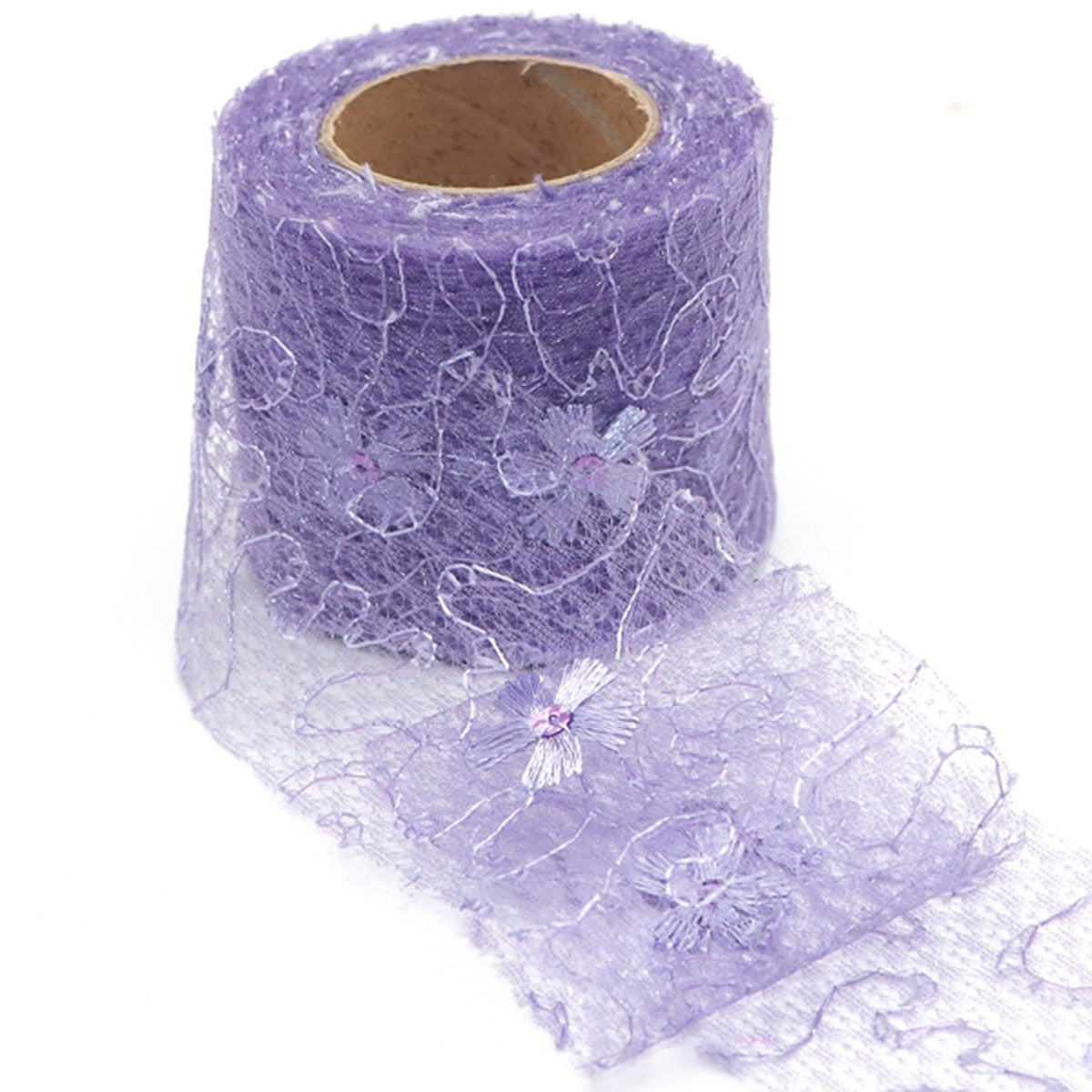 スパンコール付きフラワー刺繍シアーチュールリボン　幅60mm　1m単位　切り売り　(2m以上)　「在庫限り」