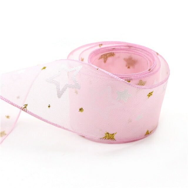 ラメとゆめかわスターシアーリボン幅38mm1m単位切り売り(3m以上)