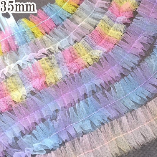 ゆめかわ虹のチュールプリーツリボン幅35mm1m単位切り売り(2m以上)