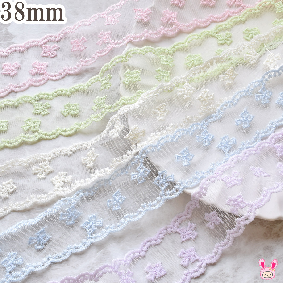 リボン柄刺しゅうスカラップシアーリボン幅38mm1m単位切り売り
