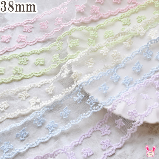 リボン柄刺しゅうスカラップシアーリボン幅38mm1m単位切り売り