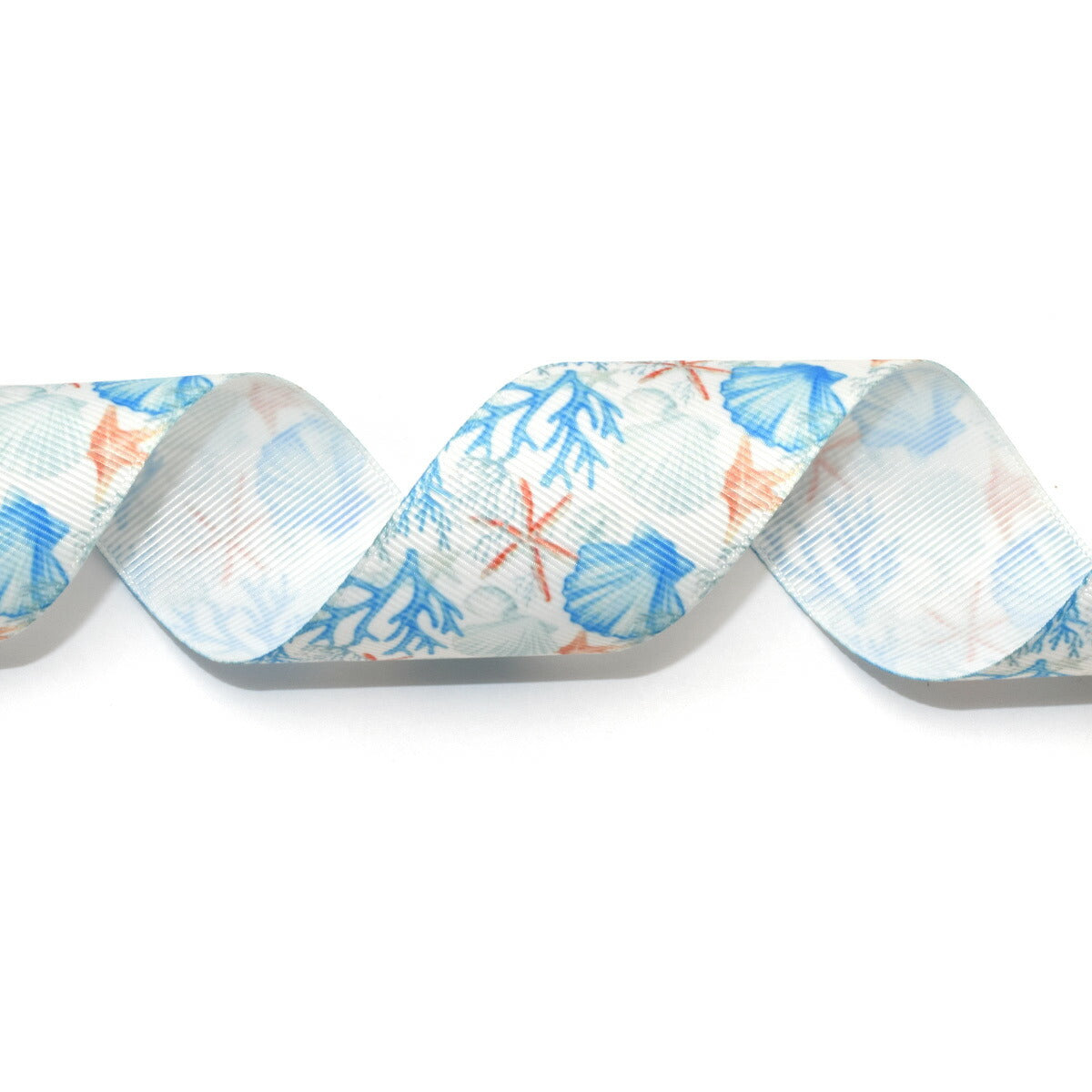 プリントリボンサンゴと貝の海底リボン幅38mm1m単位切り売り(2m以上)