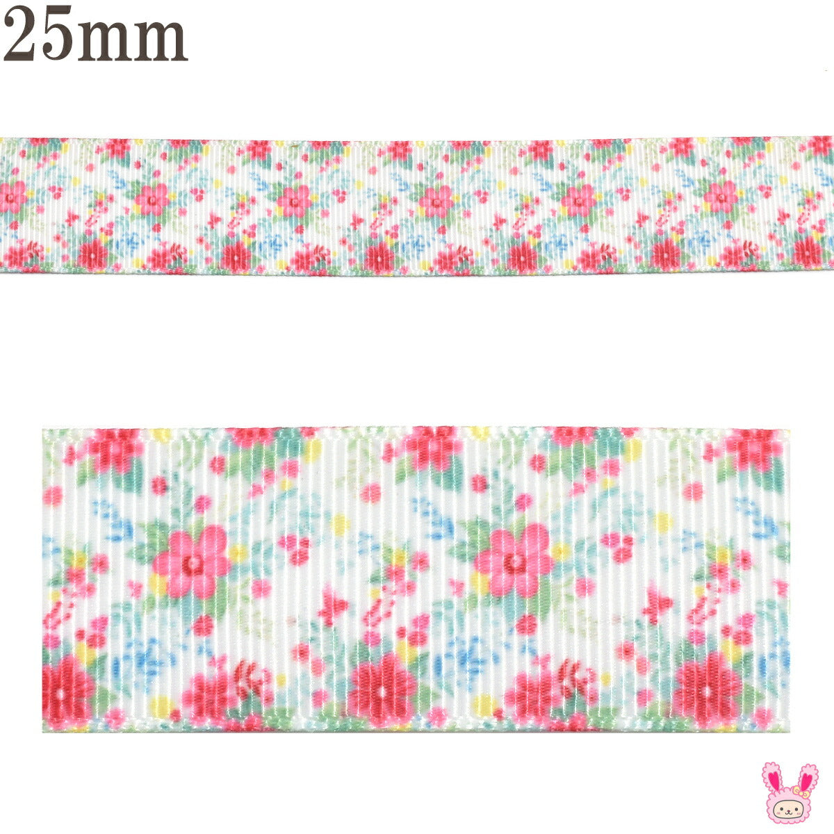プリントリボンミニミニ赤と黄色の小花リボン幅25mm1m単位切り売り(3m以上)