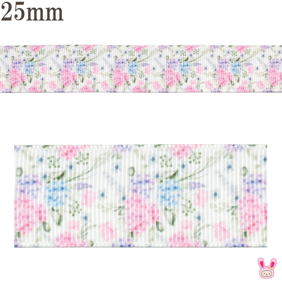 プリントリボンピュアリティグレイスフラワーリボン幅25mm1m単位切り売り(3m以上)