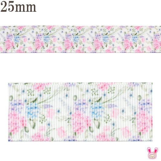 プリントリボンピュアリティグレイスフラワーリボン幅25mm1m単位切り売り(3m以上)
