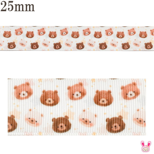 プリントリボンミニミニちっちゃなクマちゃんリボン幅25mm1m単位切り売り(3m以上)