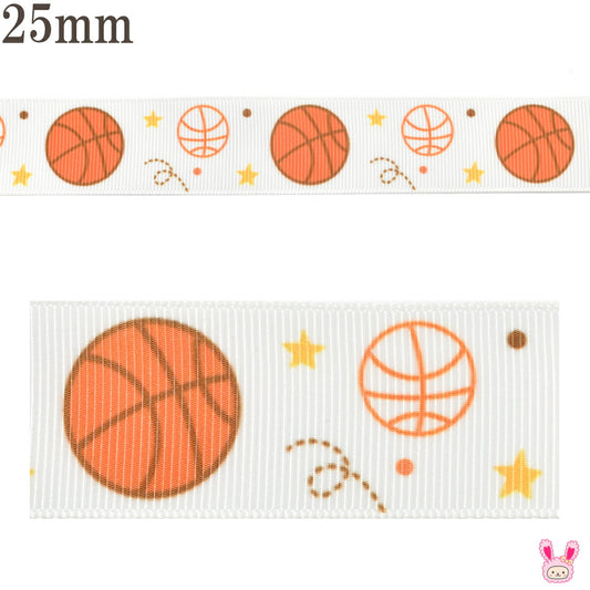 プリントリボンバスケットボールリボン幅25mm1m単位切り売り(3m以上)