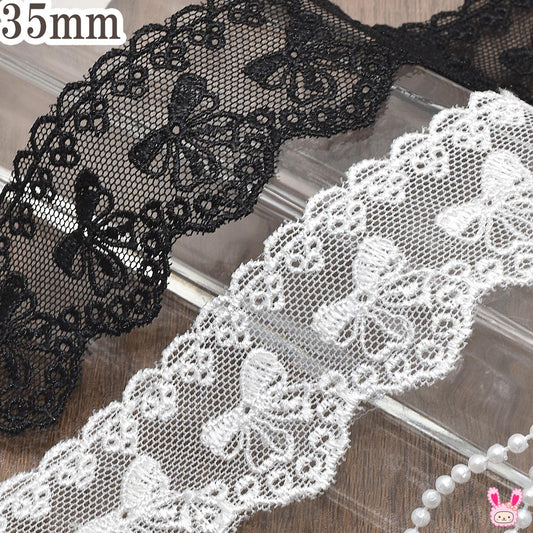 ガーリーリボン刺繍のレースリボン幅35mm1m単位切り売り（2m以上）