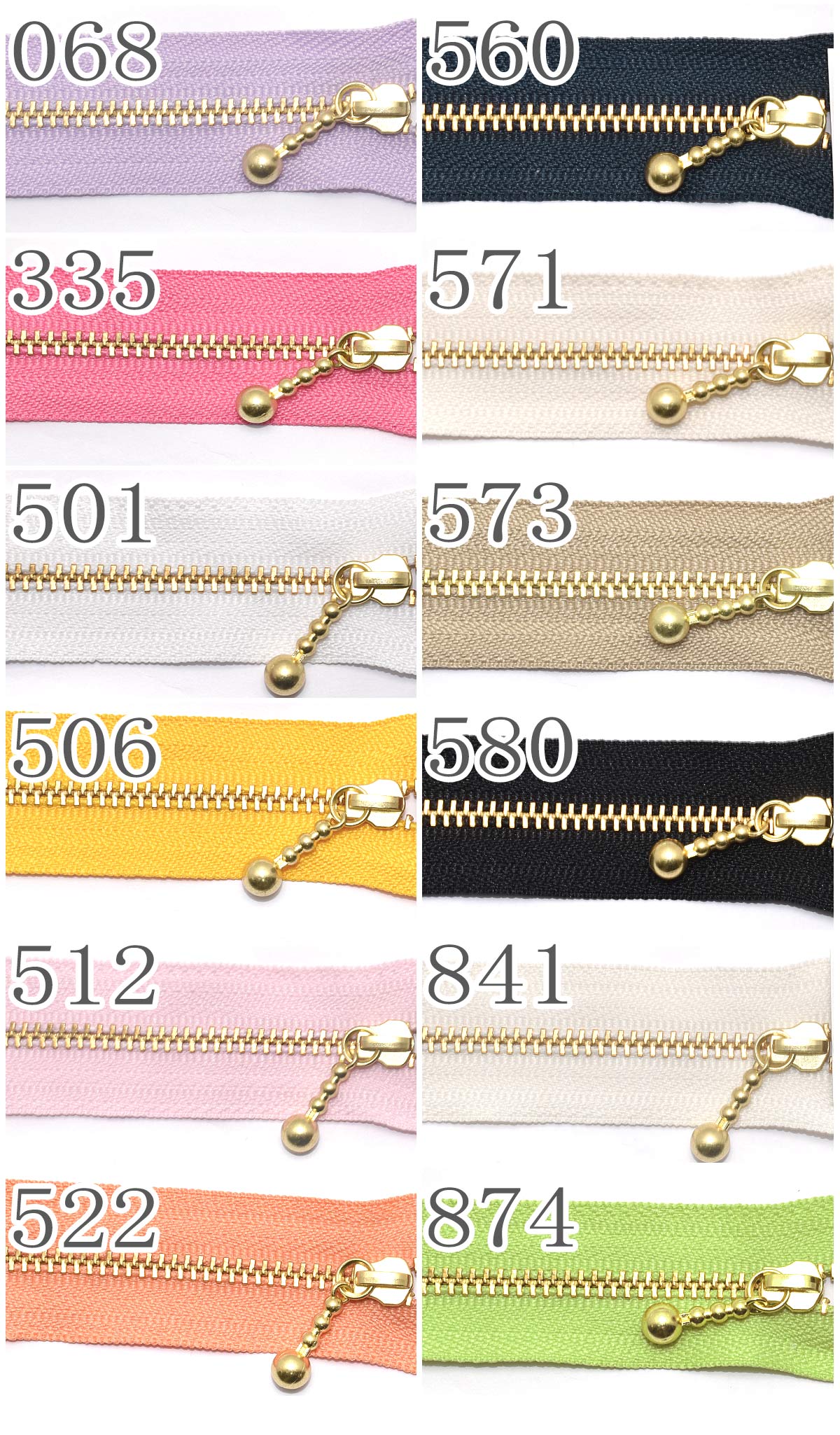 YKK3MGC-20BLゴールド玉付きファスナー20ｃm1本
