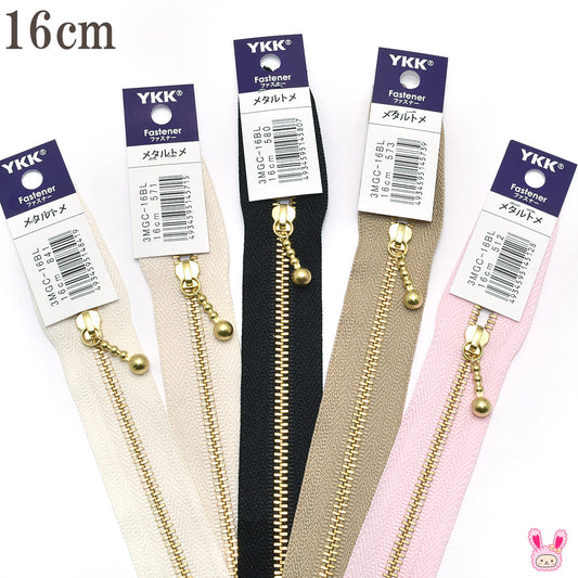 YKK3MGC-16BLゴールド玉付きファスナー16ｃm1本