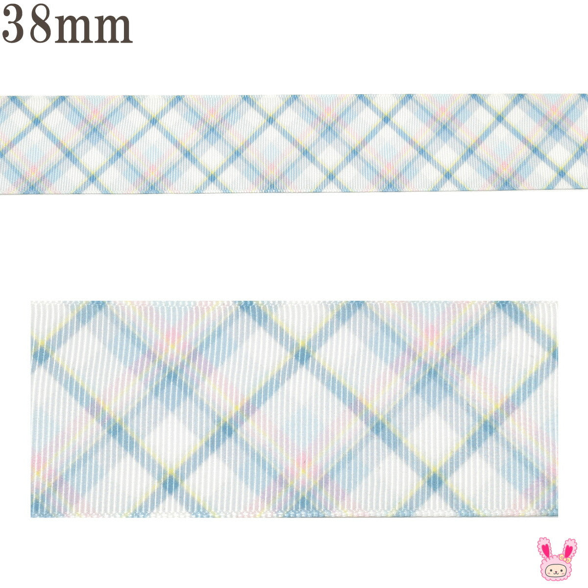 プリントリボンくすみカラーのレトロチェックリボン幅38mm1m単位切り売り(2m以上)