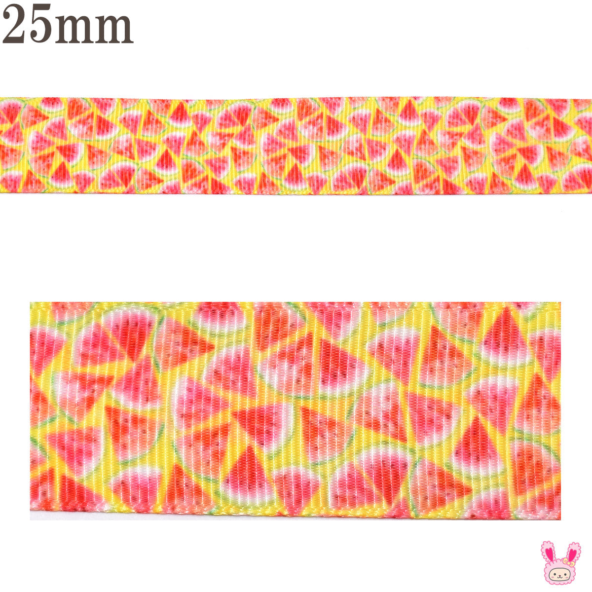 プリントリボンミニミニいっぱいのスイカリボン幅25mm1m単位切り売り(3m以上)