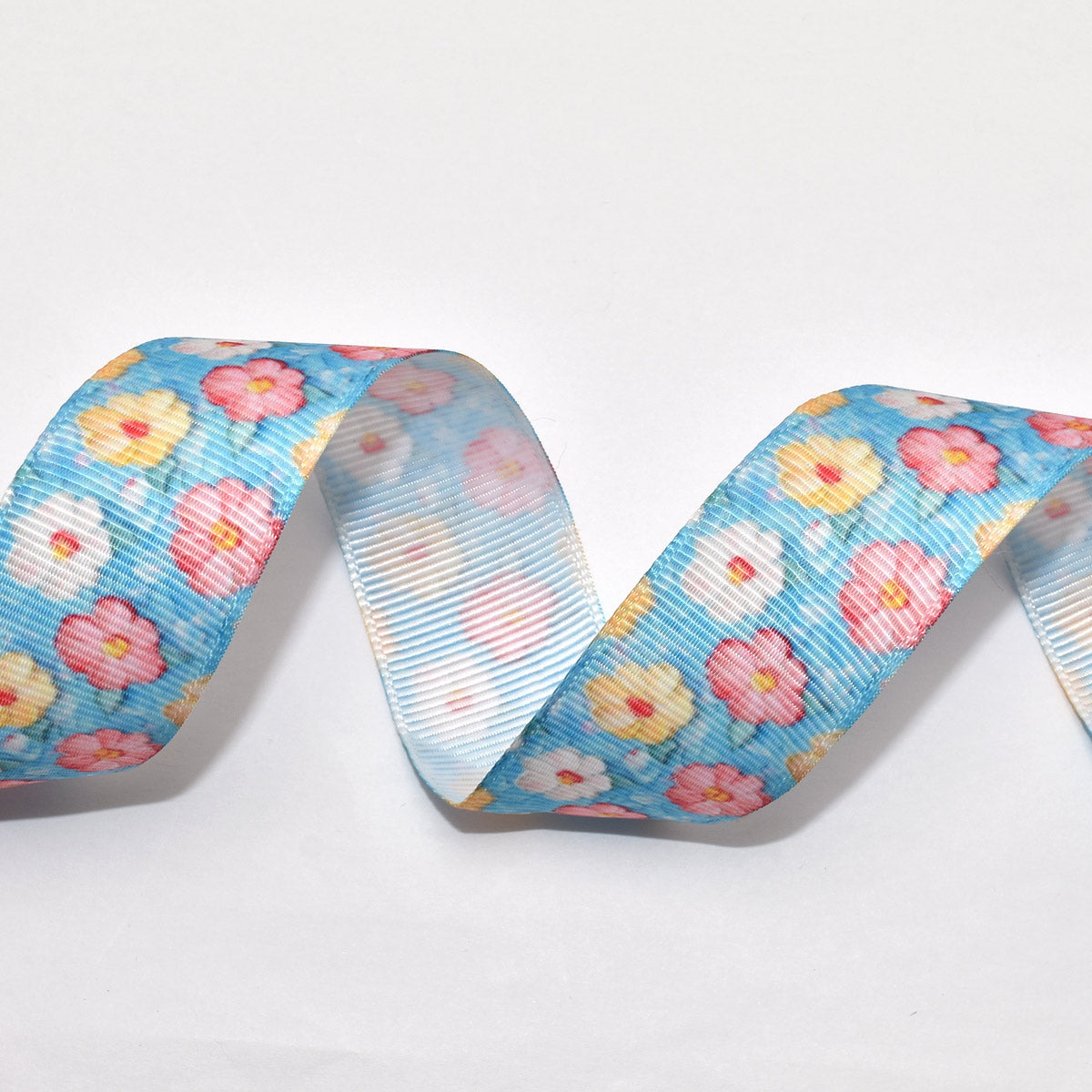 プリントリボントロピカルお花と水面リボン幅25mm1m単位切り売り(3m以上)