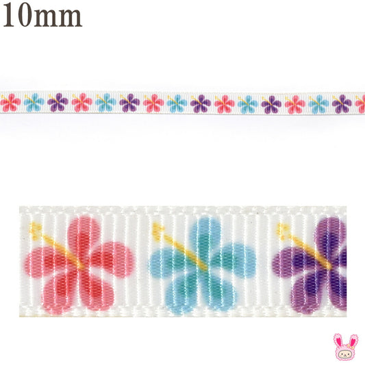 プリントリボンカラフルハイビスカスリボン幅10mm4ｍ