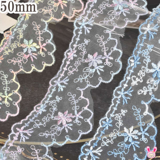 ゆめかわお花とスカラップ刺繍レース幅50mm1m単位切り売り