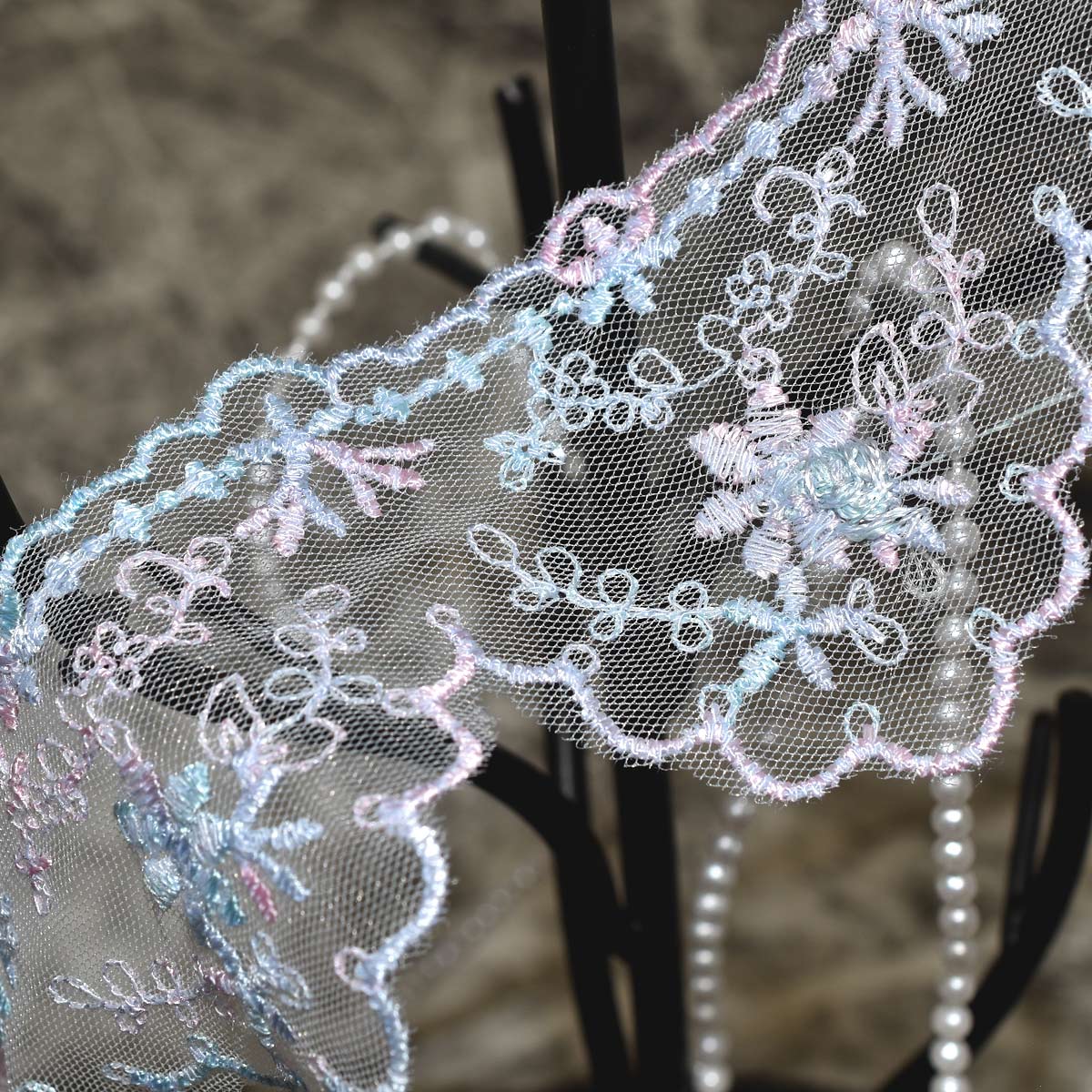 ゆめかわお花とスカラップ刺繍レース幅50mm1m単位切り売り