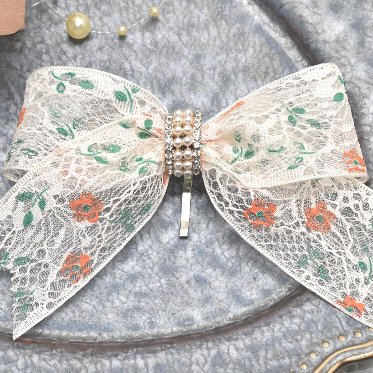 レース合わせの花柄シアーリボン幅38mm1m単位切り売り(2m以上)